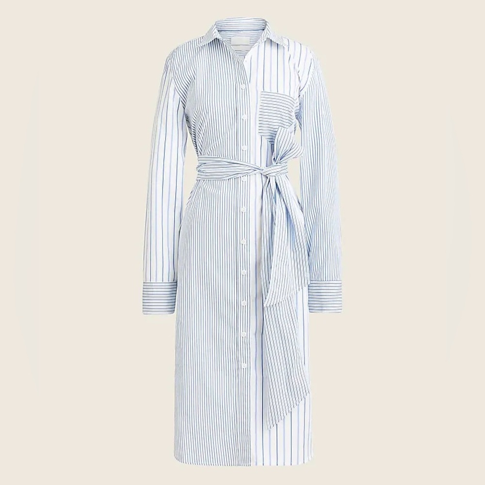 J Crew Classic-fit cotton poplin shirtdress blue mixed stripe 0 XS